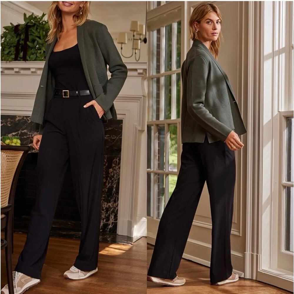 Summersalt Classic Pleat Straight Leg Trouser Pant Black Tailored Size 8‎
